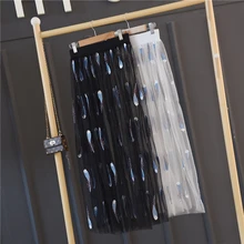 Корейская женская длинная Плиссированная миди юбка Лето Женская Тюль Белая школьная Сексуальная винтажная Прозрачная Юбка из прозрачной ткани