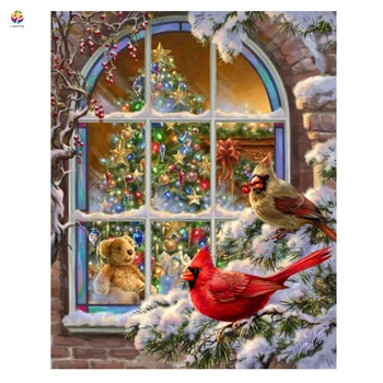 

Frameless Digital Painting By Numbers Christmas Window Birds Floral Acrylic Paint Modern Wall Art Painting Home Hotel Deco deal