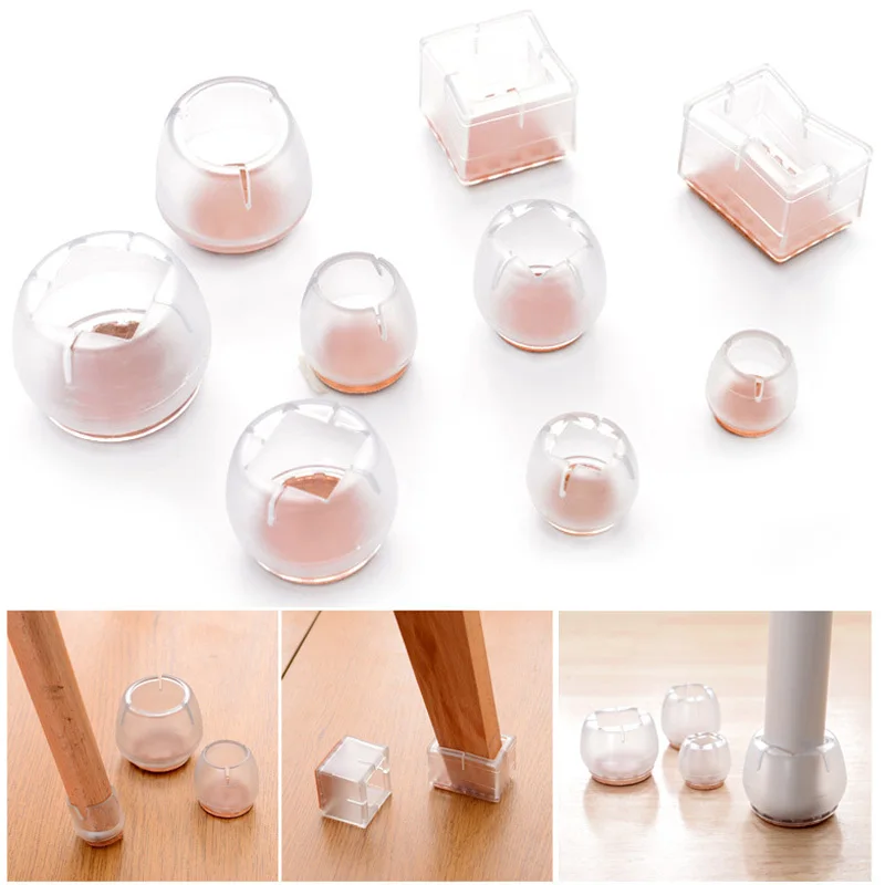 

Chair Leg Caps Floor Protector Round Furniture Table Feet Silicone Covers Useful Pads Socks Floor Square Bottom Non-Slip Cups