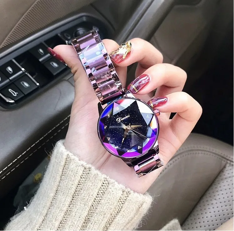 

rose gold women quartz watches stainless steel iron mesh belt watch durable wristwatch Rhinestone crystal clock