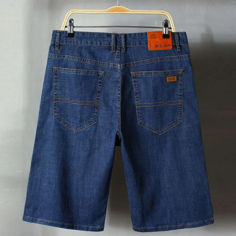 Летние новые мужские тонкие джинсовые шорты деловые повседневные Черные синие эластичные прямые короткие джинсы мужской бренд плюс размер 40 42 44 - Цвет: Синий