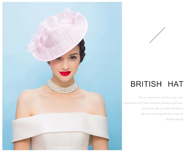 Английские розовые шляпы для женщин, элегантные цветочные фетровые шляпы для дам, свадебные платья, вечерние шляпки в стиле церковного Дерби, B-8227