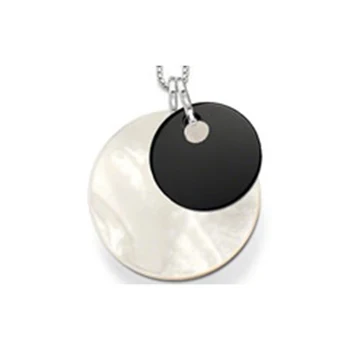 

Shell&Black Onyx Disc Pendant Necklaces for Women Men Silver Fashion Good Jewelry Gifts Round Pendant Link Chain Necklace