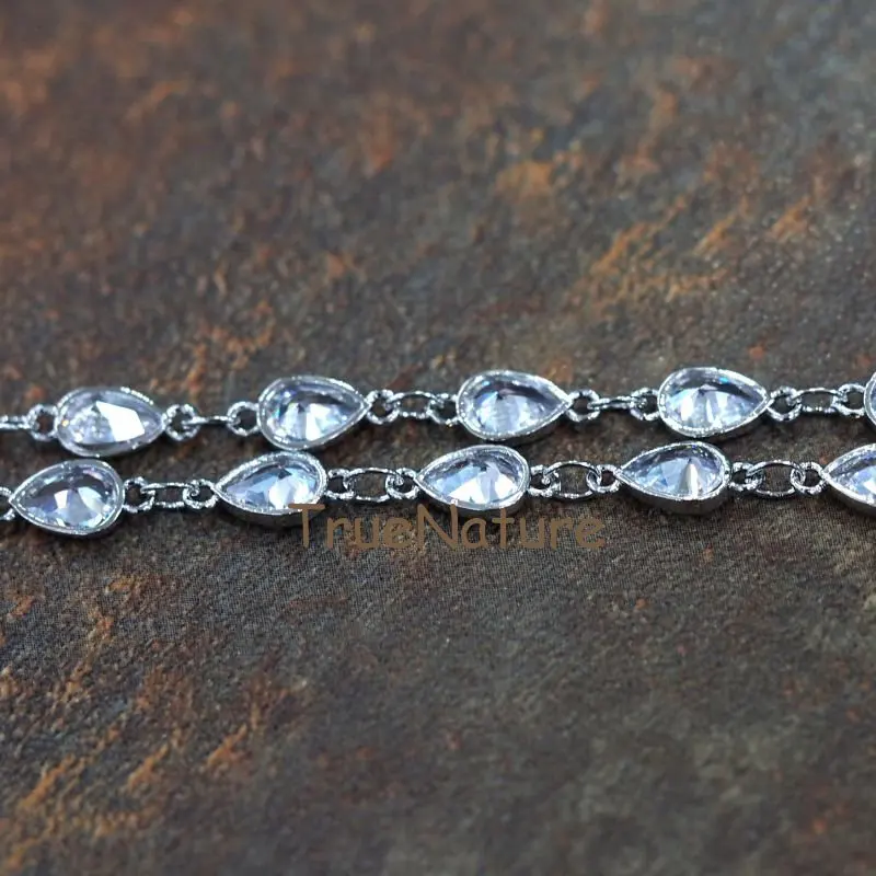 20170928-RC7875- Clear Zircon Micro Pave Water Drop Welding Rosary Chain Copper Brazing Rosary Chain-5x7mm-3.5g_2