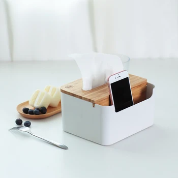 

Bamboo Tissue Box Multi-purpose Office Desk Organizer Tissue Cover with Storage Case Living Room Napkins Holder Home Decoration