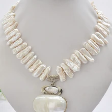 Free Shipping*Hot sale >>17" 25mm white biwa dens freshwater pearl necklace mabe pendant