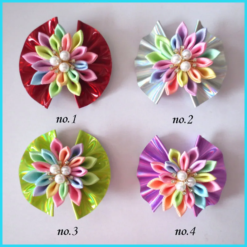 50 BLESSING Good Girl Fashion 3/" Fan Flower Hair Bow Clip Baby Spangle Flash PU