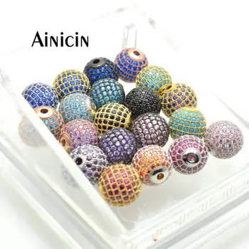 

2pcs Many Colors Shine Disco Ball 8mm 10mm CZ Micro Paved Copper Round Beads For Bracelet DIY Jewelry Making Findings