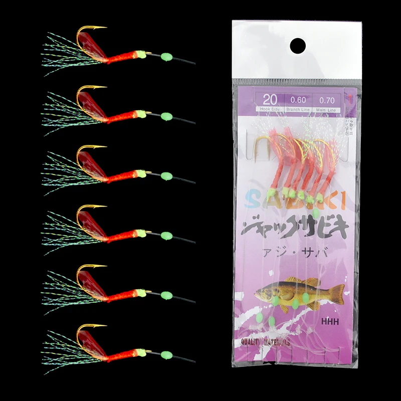 

Fish Skin Sabiki Fishing Rig 1 Piece Flasher Herring Jigging Sabiki Rigs with 6 Gold Barbed Fishing Hooks Size 4#-20#