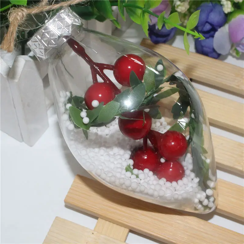 

1 PC 13*7*7 cm Plastic Christmas Ball Ornaments Christmas Tree Decorations Transparent Flower Leaf New Year Party Hanging Decos