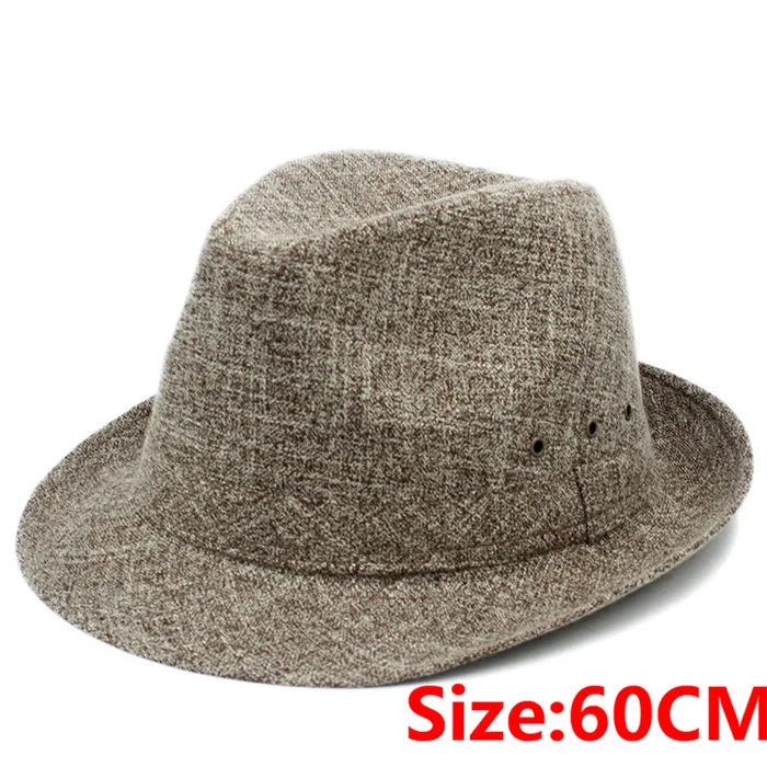 Большой Размеры 57 58 59 60 см Для мужчин мужская фетровая шляпа Федора шляпа для джентльмена путешествия церковь шляпа, Панама для защиты от солнца отца, матери, дочери и сына подарок - Цвет: Coffee 60CM