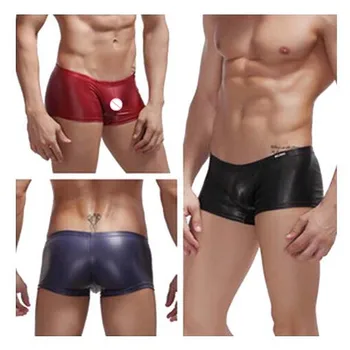 

Fashion Mens Boxers Underwear Brand PU Leather Man Underwear Men Boxer Shorts Heren Slips Sexy Breathable Boxer Homme