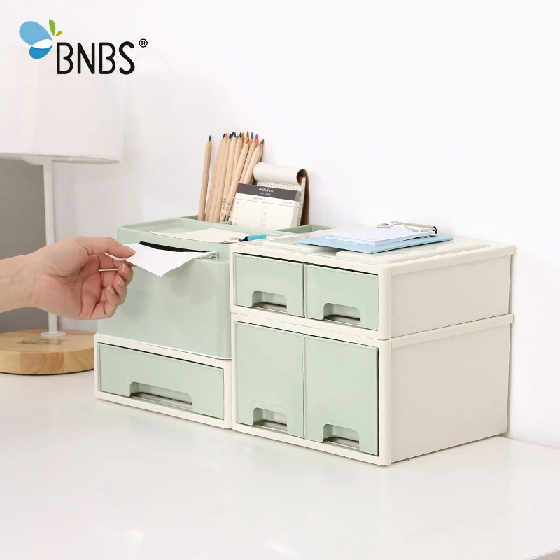 BNBS высокое качество Desktop косметический Канцелярские Пластик Организатор двойной ящик модульная коробка для хранения макияж контейнер коробка ткани