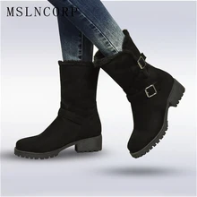 Большие размеры 34-44, новая женская обувь Демисезонные женские ботинки ботильоны женские модные теплые зимние сапоги до середины голени на плоской подошве
