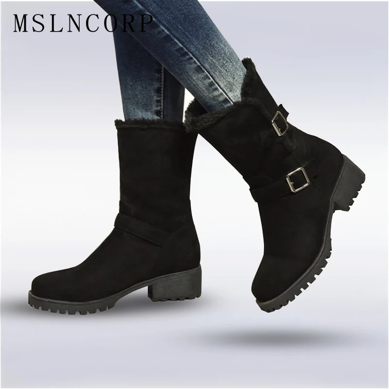 

Plus Size 34-44 New women shoes spring autumn woman boots ankle boots women's flats with fashion Mid Calf Winter Warm Snow Boots