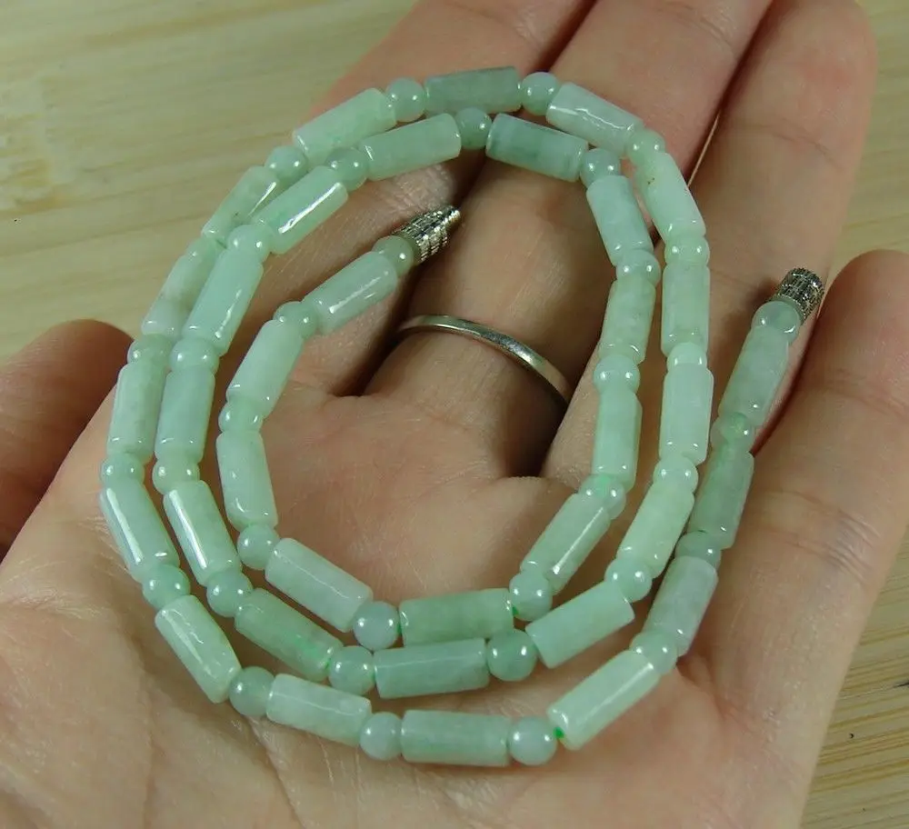 

0010 Green Jade Bead Necklace Chinese Natural Grade A Jade Jadeite