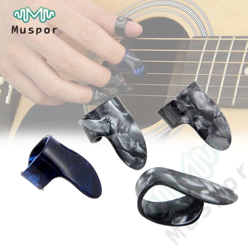 New Celluloid 1 Thumb Pick + 3 Finger Nail Picks Alice Ring Shape