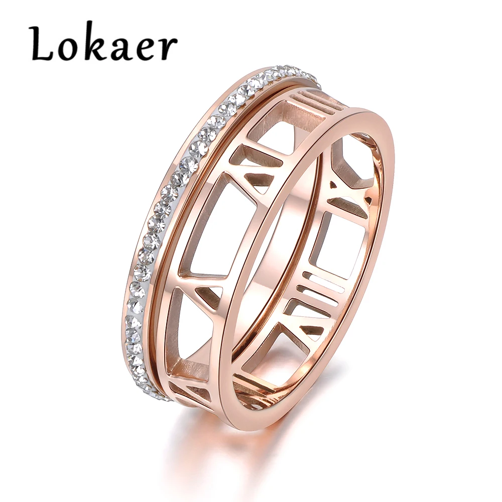 

Lokaer 2 In 1 Stainless Steel Ring Hollow Out Roman Numerals Rose Gold Color Jewelry Party Jewelry For Women R18144