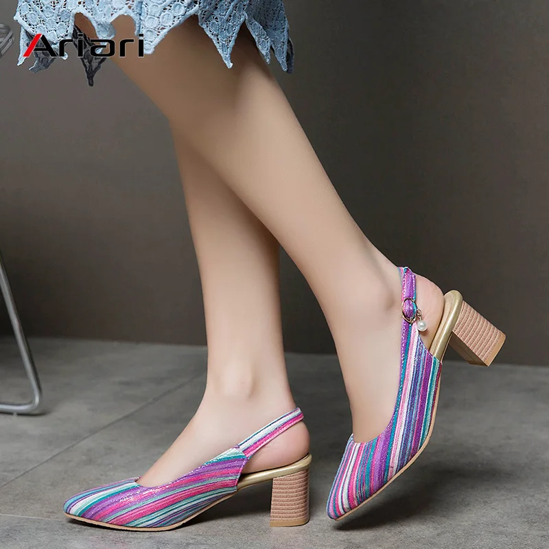 

Ariari Women pumps Square Middle heel Sandals Wedding Shoes Elegant Buckle Party Nightclub Fabric Women Shoes