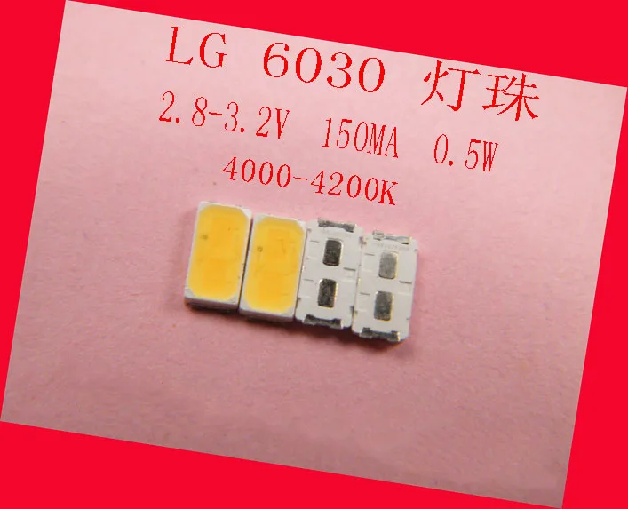 SMD СВЕТОДИОДНЫЙ ламповый бисер LG 6030 0,5 W 2,8-3,2 v 150MA 4000-4500 K натуральный белый для LG ТВ ПОДСВЕТКА, прожекторы, потолочная лампа