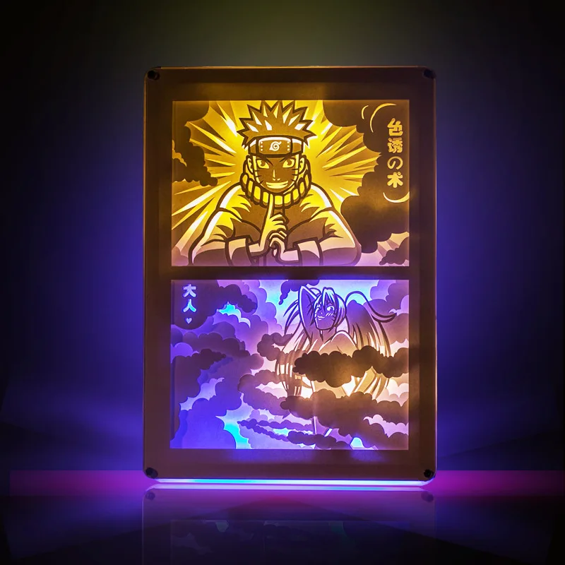 

S.orange 3D Anime Uzumaki Naruto Table Lamp Luminaria LED Acrylic Crystal Photo Frame DIY Night Light Shadow Carving Paper Lamps