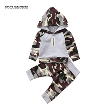 FOCUSNORM Повседневное новорожденных одежда для малышей комплект одежды для мальчиков камуфляж Толстовка топы, штаны комплект одежды из 2 предметов