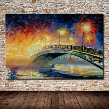 

Arthyx Art Hand Painted Bridge Oil Paintings On Canvas Knife Landscape Pictures Modern Abstract Wall Art For Home Decor No Frame