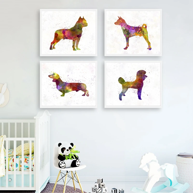 

American Staffordshire Terrier Watercolor Pet Dog Posters and Prints Basenji Dachshund Poodle Art Canvas Painting Wall Art Decor