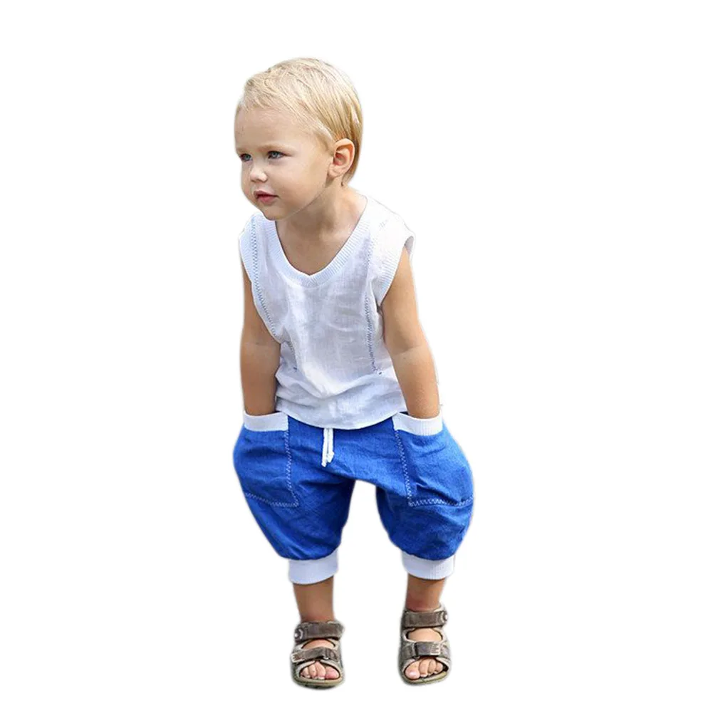 

Summer 2017 Toddler Kids Baby Boy Cool Sleeveless V Neck T-shirt +Pants 2PCS Outfit Toddler Kids Clothing Set