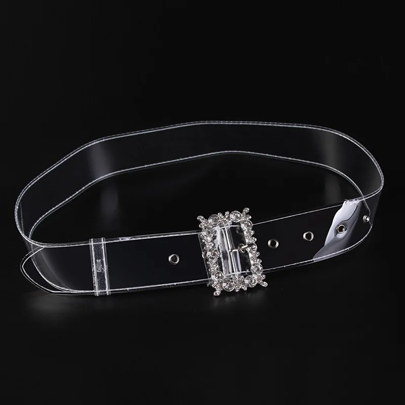 COWATHER belts for women fashion PVC wide decorated women belt transparent design female straps crystal buckle newest waistband - Цвет: F745 transparent