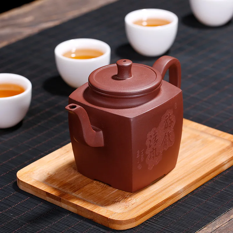 Yixing Yuzhong песочный фиолетовый; песок чайник Teaware металлический пурпурный грязевой квадратный товары четверка Qingfeng ручной работы Gaogong Shao Liping