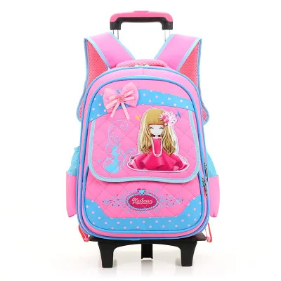 Pink 2 Wheels Школьная сумка на колесах для девочек, съемный милый мультяшный Водонепроницаемый Школьный рюкзак на колесиках, детская книжная сумка, детский школьный рюкзак mochila - Цвет: Pink 2 Wheels