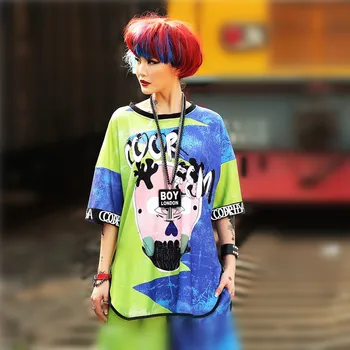 

just.be.never hip hop women fashion summer T shirt streetwear style large size loose short sleeve cartoon graffiti free style