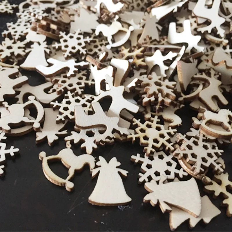 

WISHMETYOU 50pcs Christmas Wooden Slices Mixed Snowman Snowflake Tree Deer Horse Bell Shape Festival Unfinished Diy Arts Crafts