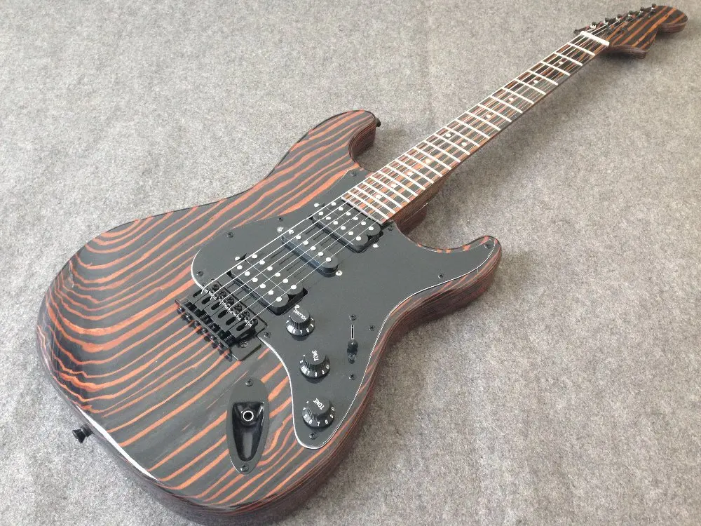 Zebra wood ST body and neck ST electric guitar big headstock ,black