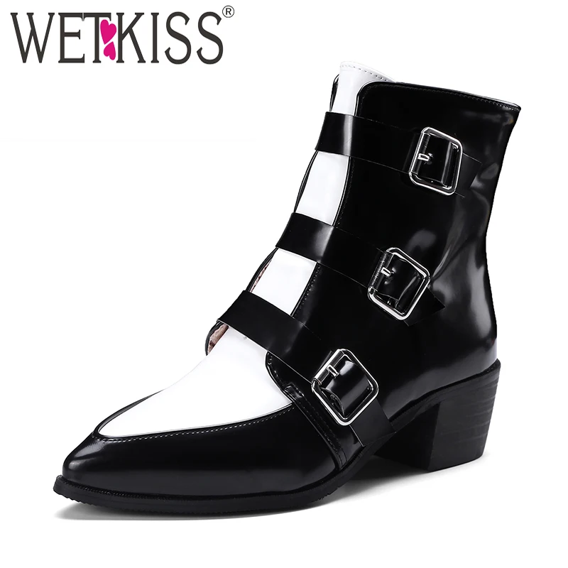 

WETKISS Winter High Heels Woman Ankle Boots Short Plush Footwear Fashion Autumn Pu Boots Pointed Toe Female Shoes Big Size 48