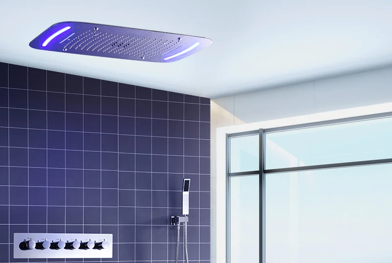 5 Function Shower System Thermostatic Faucets Embedded Ceiling Remote LED Shower Head 420710mm Mist Waterfall Shower (1)