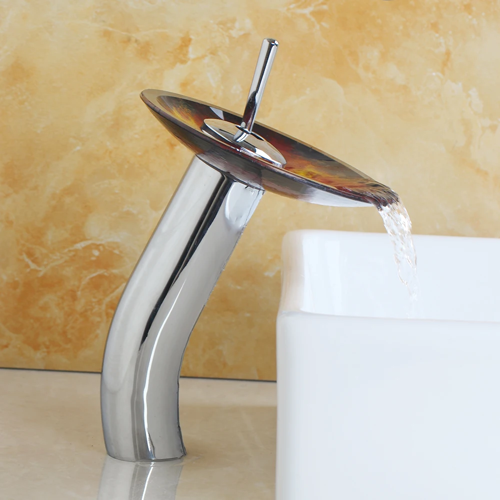 KEMAIDI отличное качество твердая латунь ванная комната смеситель кран водопадного типа раковина сосуд хромированная отделка стекло