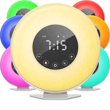 

Sunrise Sunset Wake Up Clock LED Digital Alarm Clock FM Radio Electronic Desk Clock Nixie Table Watch Night Light Beside Lamp