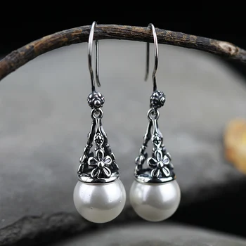 

Pure Real Retro Dangle Earrings For Women Unniversary Mother of Pearl face fringe earring jewelry gift small drop of women Hot