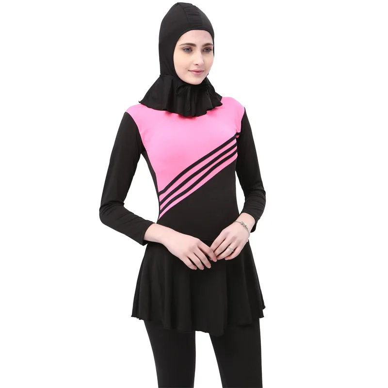 Women's Beautiful Long sleeve One Piece Muslim Swimsuit Pink