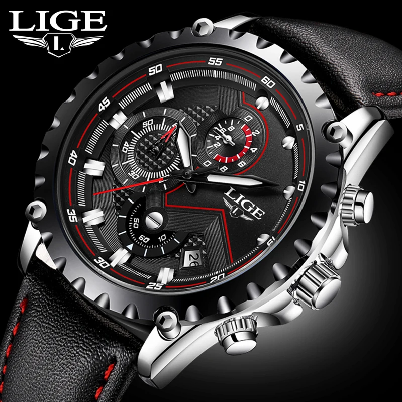 

Relogio Masculino LIGE Mens Watches Top Brand Luxury Waterproof Military Sports Watch Mens Fashion Leather Business Quartz Watch