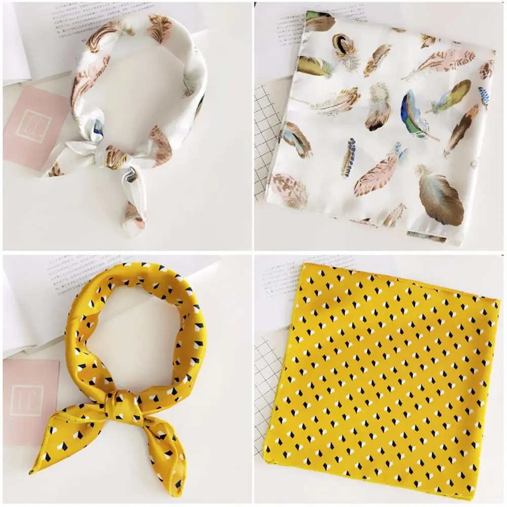 

50*50cm Hot Square Scarf Hair Tie Band For Business Party Women Elegant Small Vintage Skinny Retro Head Neck Silk Satin Scarf