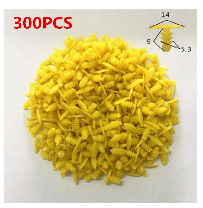 120PCS Car Fastener And tool for Toyota Camry Corolla Reiz Auto Bumper Fender Bumper Cover Door Retainer rivet Clip - Название цвета: 300pcs nail yellow