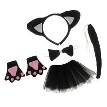 Костюм черного кота для девочек на день рождения, повязка на голову, юбка-пачка, бант, лапа, хвост, аксессуары, наряд, Рождественский наряд для недели книг, прекрасный наряд