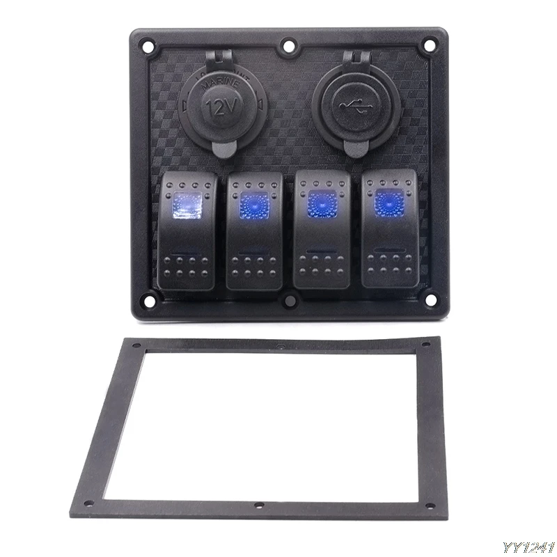 

New Waterproof Auto ATV Marine Boat 4 Gang Circuit Blue LED Rocker Panel Switch New- G6KC