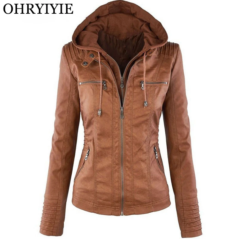 Женские кожаные куртки OHRYIYIE Plue Мотоциклетные Куртки из искусственной кожи