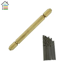 Brass Hand Drill Jewelry Craft Handle Pin Vise Hole Drill Burs Drilling Reamer Chuck with 16pc 0.8-1.5mm Micro Twist Drills