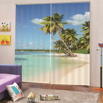 

3D Digital Print Beach coconuts Curtain for Bedroom New shade for Living Room Printed Cloth Curtains Bedroom Decor Draps AP23