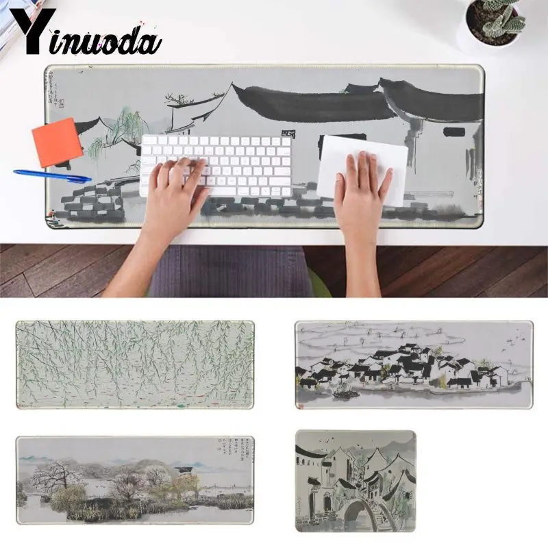 

Yinuoda New Arrivals Jiangnan Chinese Painting Durable Rubber Mouse Mat Pad Good quality Locking Edge large Gamer Mouse Pad